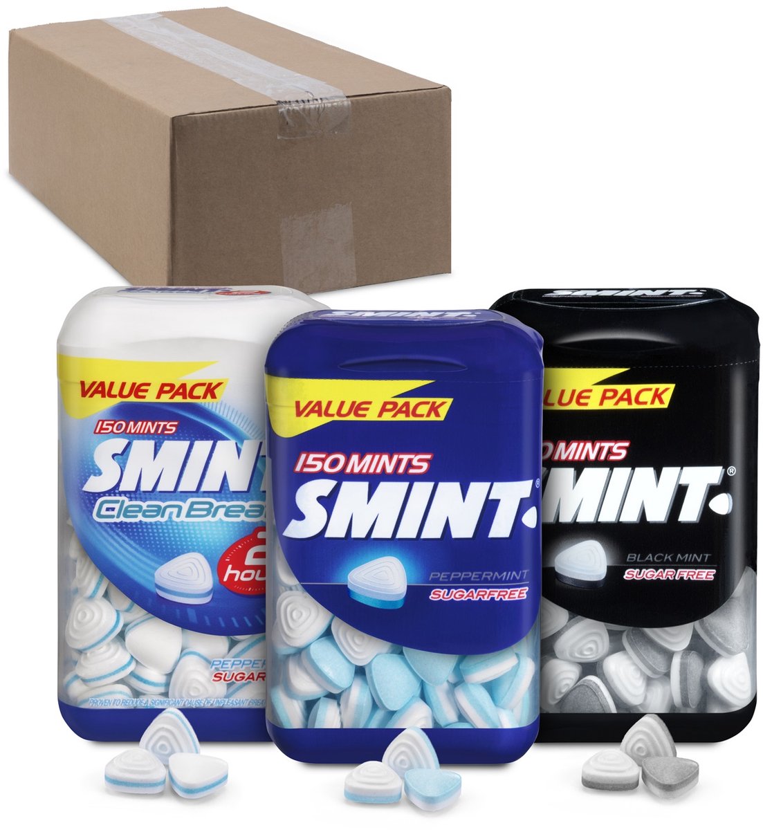 Boîte combinée Smint - Fresh Makers - mélange de menthe poivrée, de menthe noire et d'haleine propre - sans sucre - 10x150 pièces