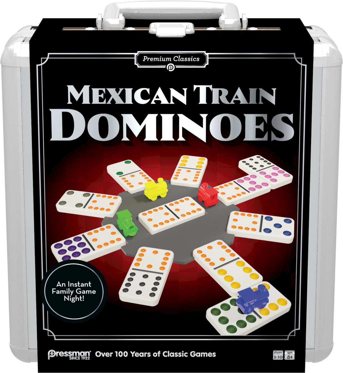Dominos train mexicain Goliath en tôle - valise - jeu d'action - domino - jeu familial - 1 à 8 joueurs