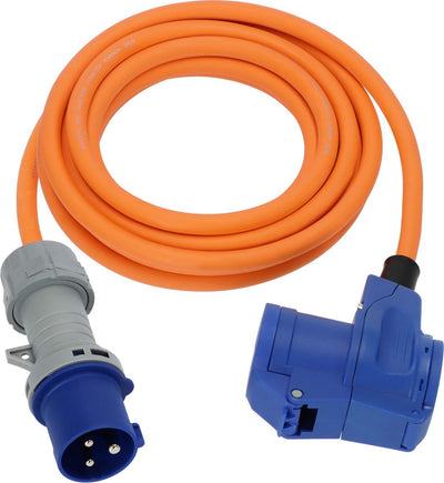 Câble d'extension de camping Brennerstuhl cee câble de 3 m en orange (fiche cee et raccord à angle droit avec prise combinée mise à la terre avec indicateur de tension LED, 230 V 16 A, pour une utilisation continue en extérieur, fabriqué en Allemagne)