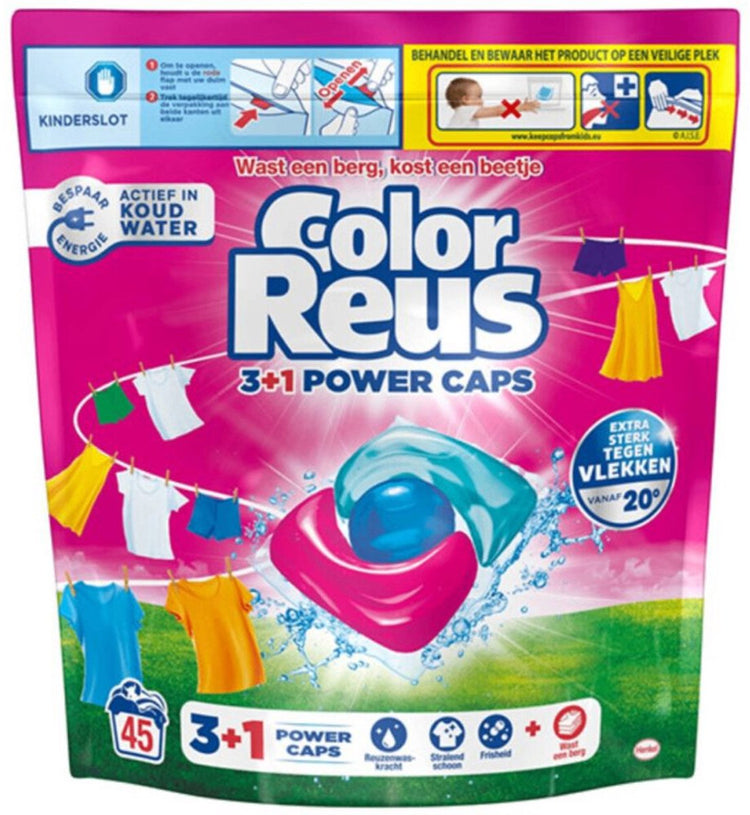 Color reus 3+1 power caps - capsules de lavage détergent - linge coloré - 45 lavages