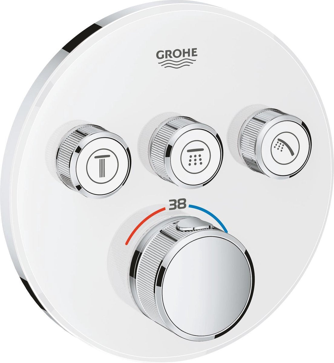 Robinet de douche thermostatique Grohe Grohtherm smartcontrol - mitigeur à encastrer - avec inverseur - rond - blanc