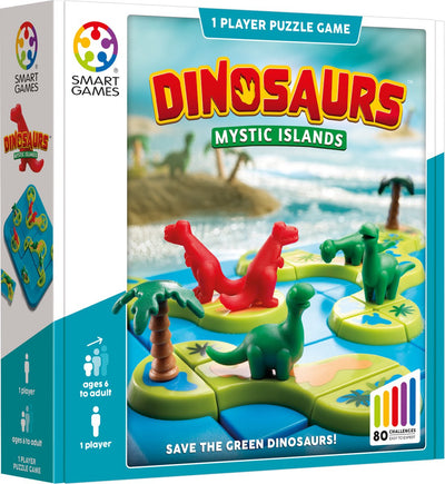 Smartgames dinosaures : îles mystiques - jeu de réflexion logique - 80 défis éducatifs dinosaures - jeu solo de puzzle de formes - à partir de 6 ans