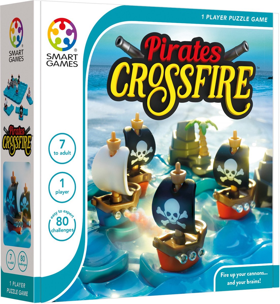 Jeux intelligents pirates crossfire - jeu de réflexion logique - 80 défis pédagogiques de bataille navale - jeu tactique solo - à partir de 7 ans