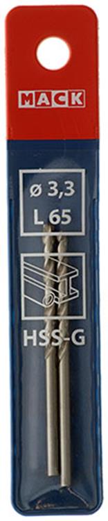 Mack 1018401 - foret à métaux hss g din 338 ø 3,3 x 65 mm 2 pcs | 5 pièces