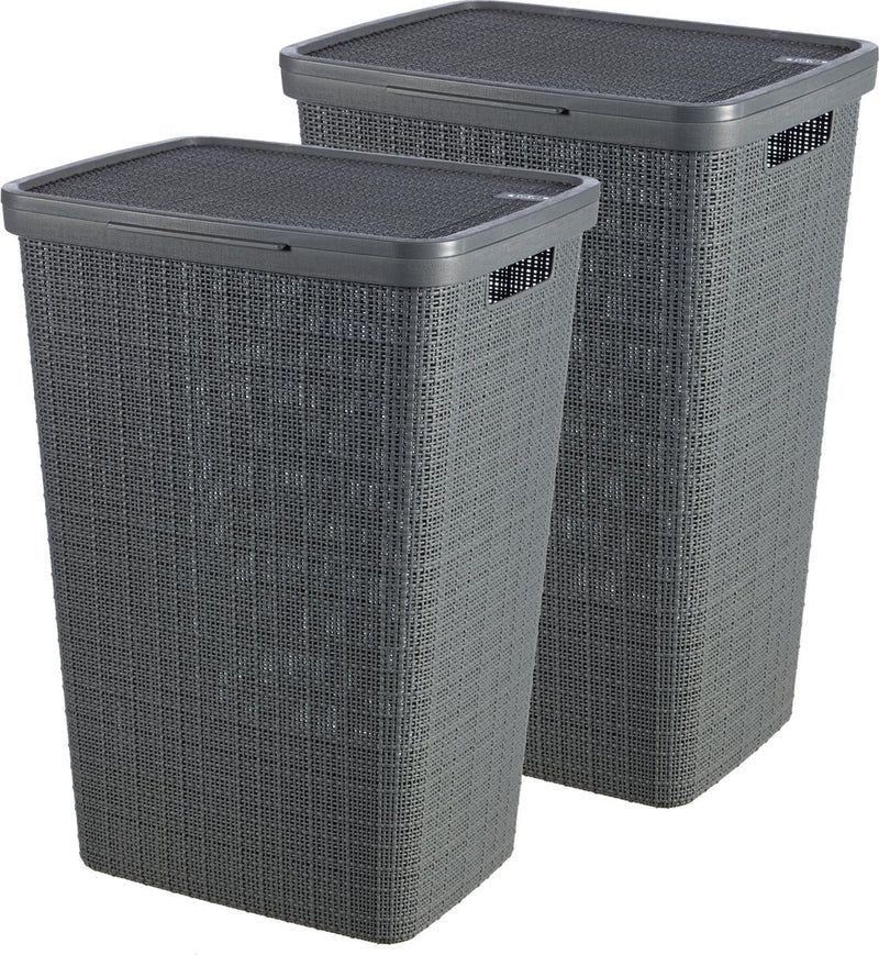Panier à linge en jute Curver avec couvercle - 58 litres - 2 pièces - gris foncé