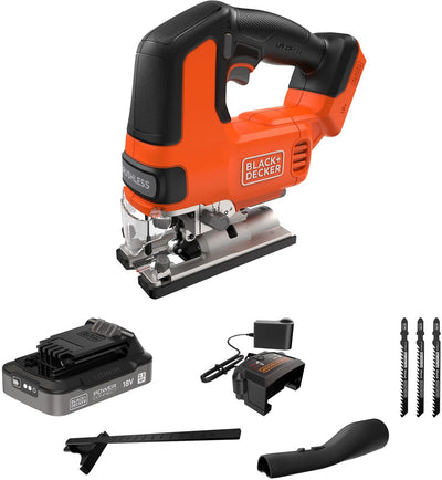 Scie sauteuse sans balais Black+decker 18 V avec 3 lames de scie (avec batterie 2,5 Ah et chargeur) - blcjs78e1-qw