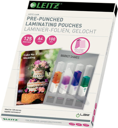 Leitz - pochettes de plastification - a4 - perforées - 125 microns - 100 pièces