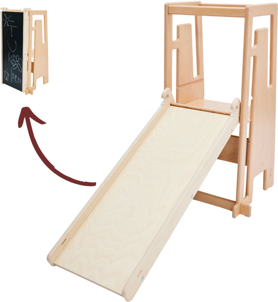 Toboggan Tuki® avec planche à dessin - tour d'apprentissage - tour d'apprentissage montessori - tour d'apprentissage aide de cuisine - tour d'apprentissage - accessoires tour d'apprentissage - escaliers pour enfants - nature