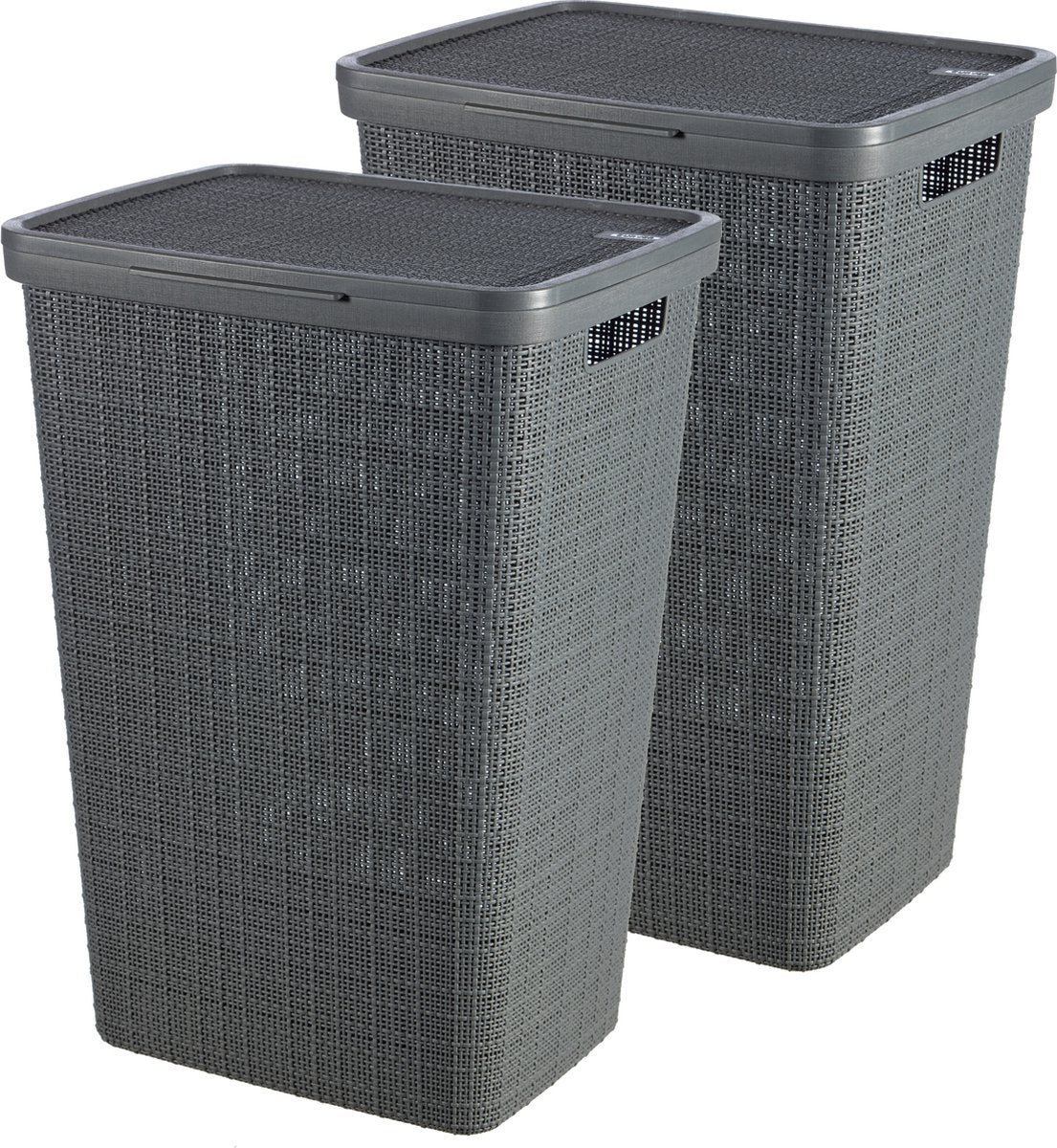 Panier à linge en jute Curver avec couvercle - 58 litres - 2 pièces - gris foncé
