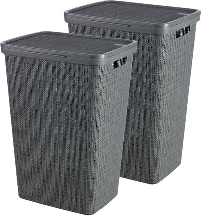 Panier à linge en jute Curver avec couvercle - 58 litres - 2 pièces - gris foncé
