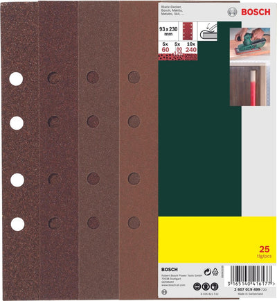 Jeu de feuilles abrasives Bosch 25 pièces pour ponceuse orbitale - 93 x 230 mm - grain 80