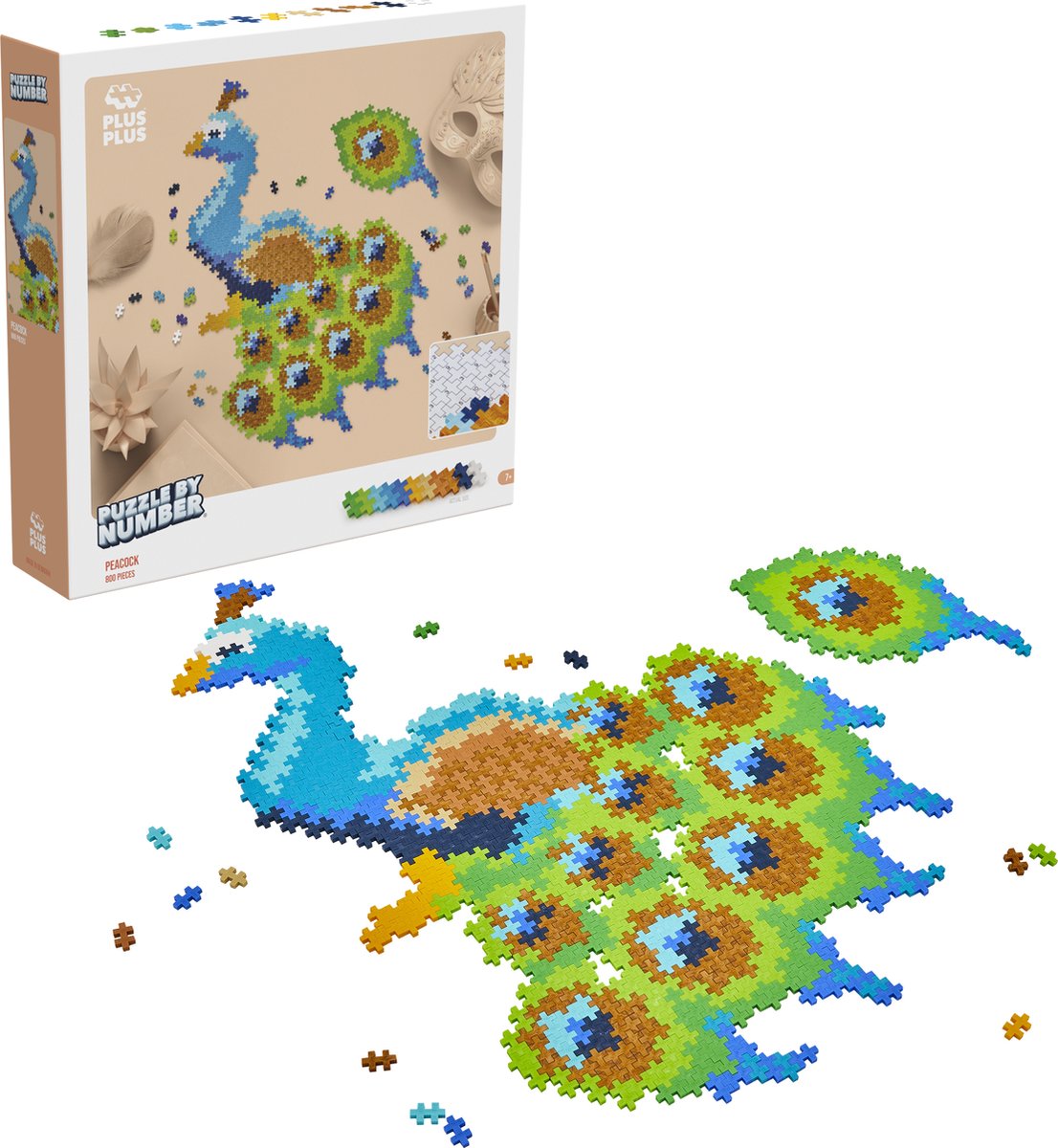 Puzzle plus-plus par numéro paon 800 pièces - 3931 - puzzle et jouets de construction en un - à partir de 7 ans