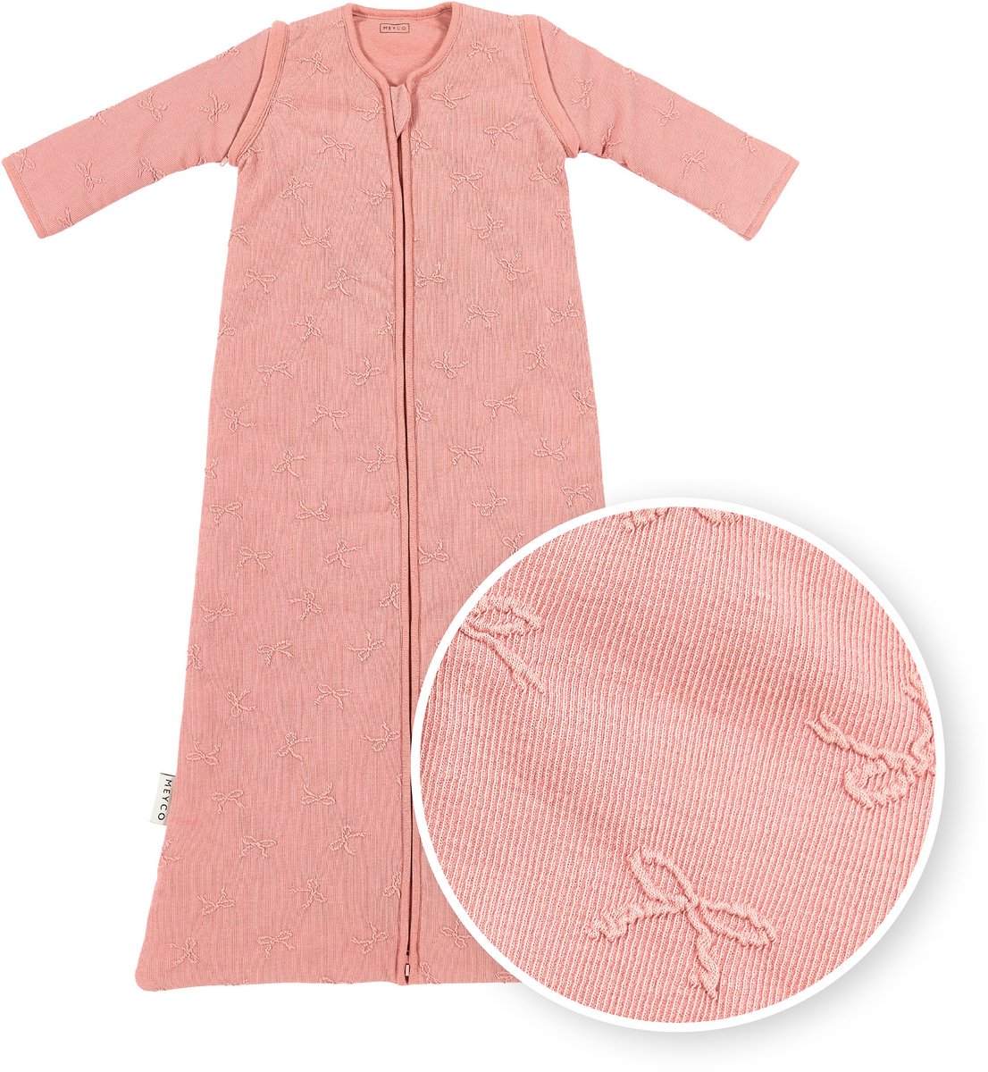 Meyco baby studio collection gigoteuse nœud avec manches zippées - rose - 60 cm - 2,5 tog