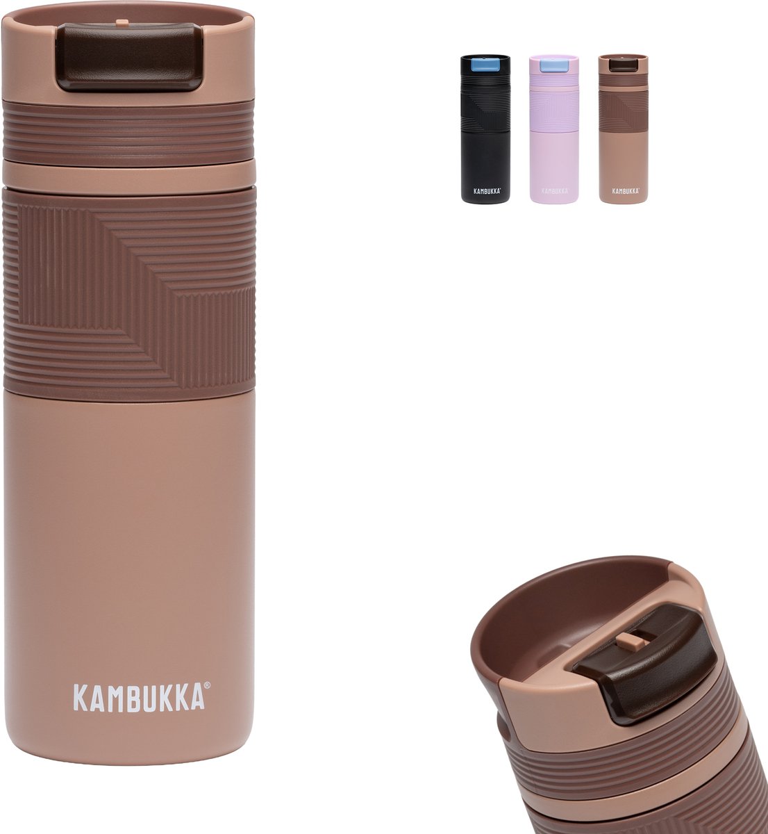 Kambukka cabo grip tasse thermos 500 ml - tasse à café à emporter - tasse à café anti-fuite - acier inoxydable - praliné mocca