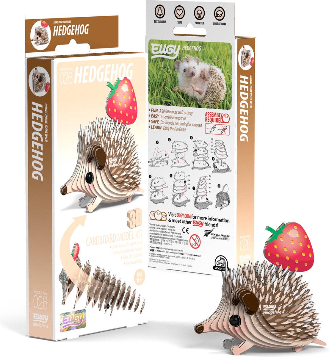 Puzzle 3D Eugy - hérisson - animaux de la forêt - durable - collectionnez-les tous - 6 ans