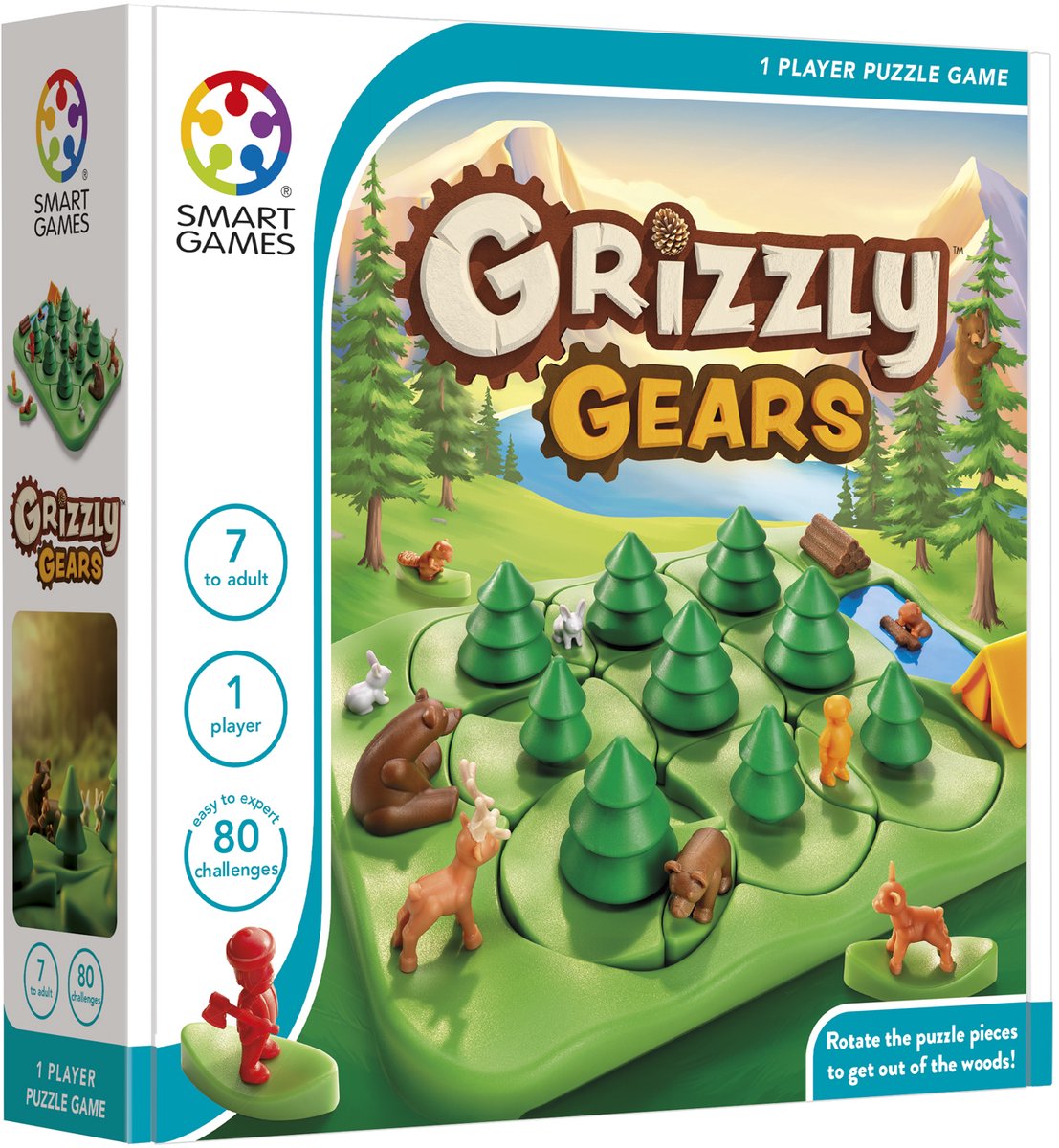 Smartgames Grizzly Gears - Jeu de réflexion logique rotatif - 80 défis éducatifs forêt et ours - Jeu solo - à partir de 7 ans