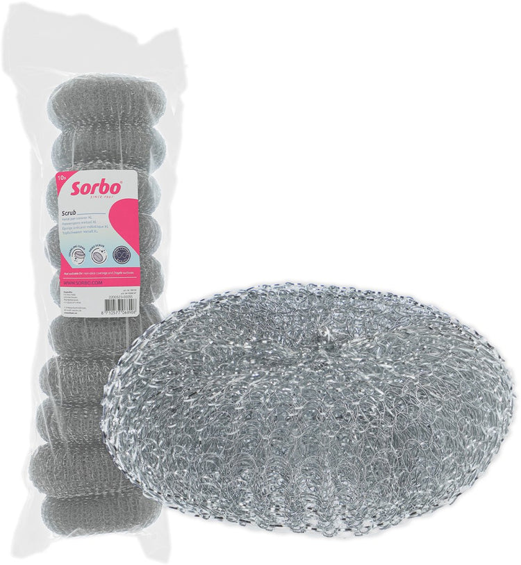 Sorbo – tampon à récurer en métal – lot de 10 pièces – tampons à récurer en acier inoxydable extra résistants 40 grammes – élimine la saleté tenace des poêles, grill du four