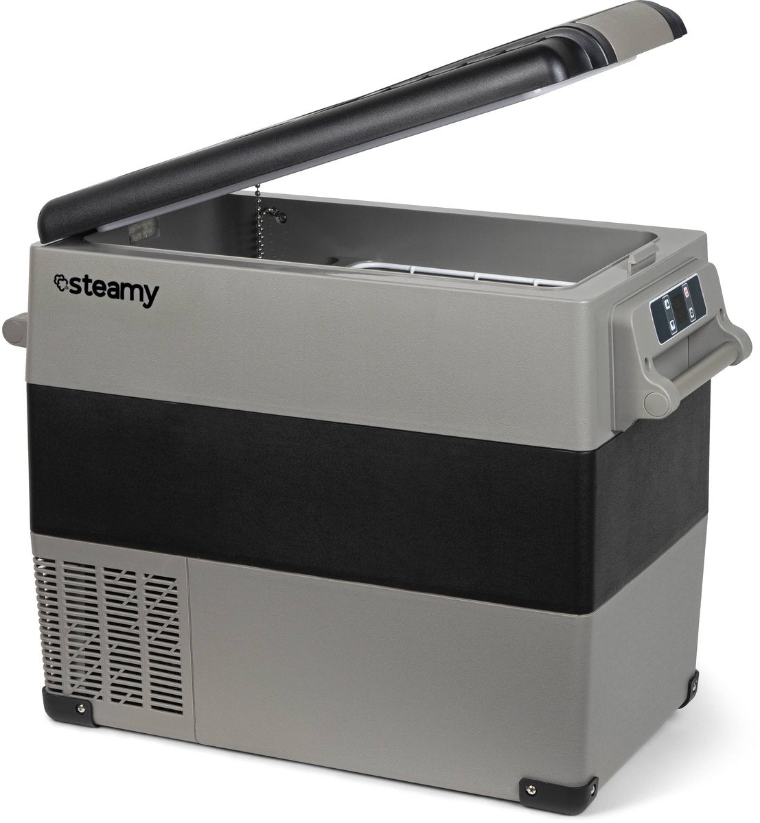 Glacière électrique à compresseur double compartiment Steamy-e - 49 litres - 12v et 230v - pour voiture et camping - grise
