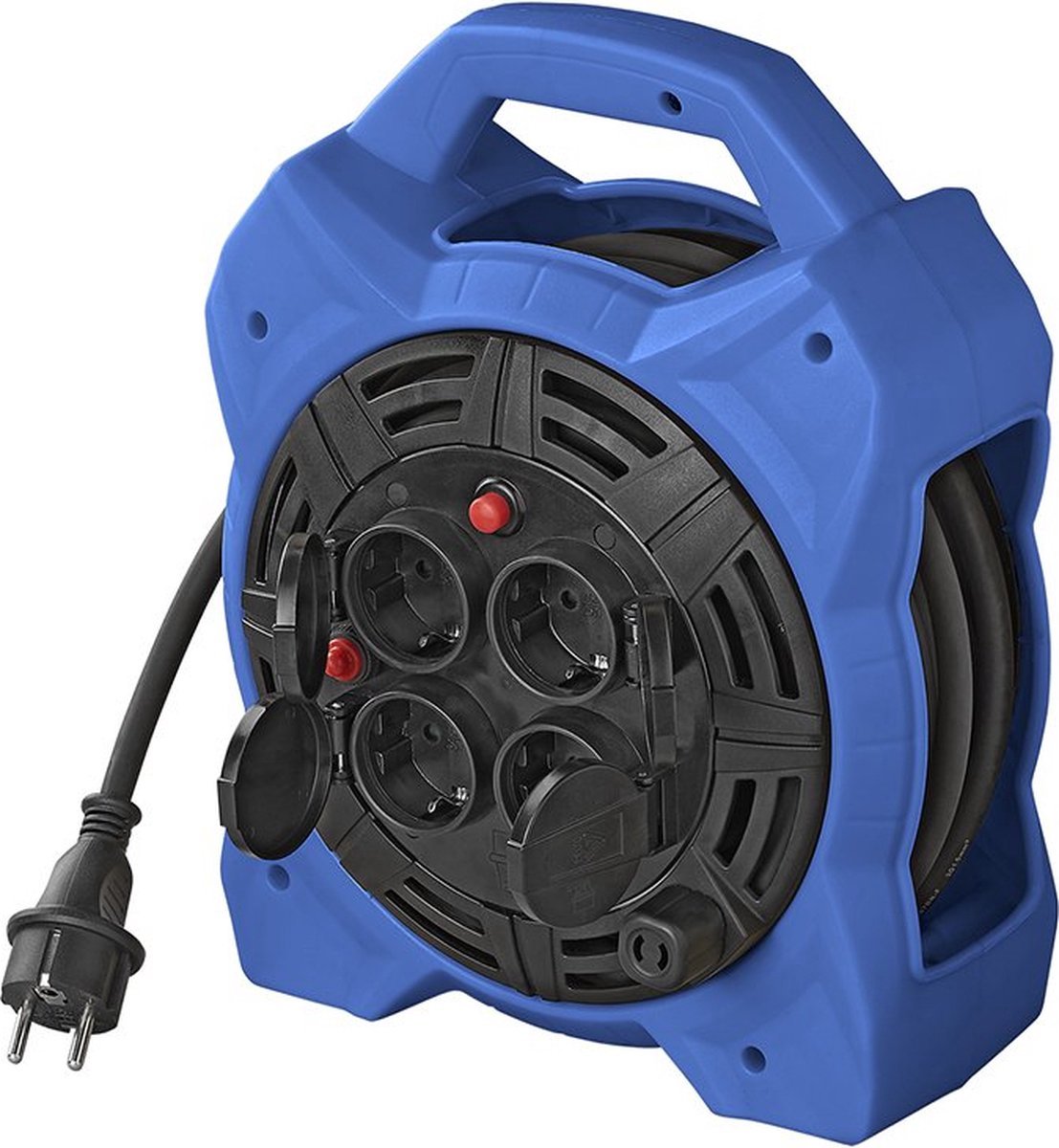 Enrouleur de câble Proplus - 15m - 4 contacts - avec éclairage LED - rallonge - rallonge - câble d'alimentation - câble de connexion - câble Schuko - avec poignée