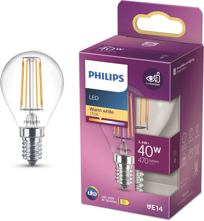 Philips LED bullet E14 4,3-40W 2700K filament blister transparent - 5101512