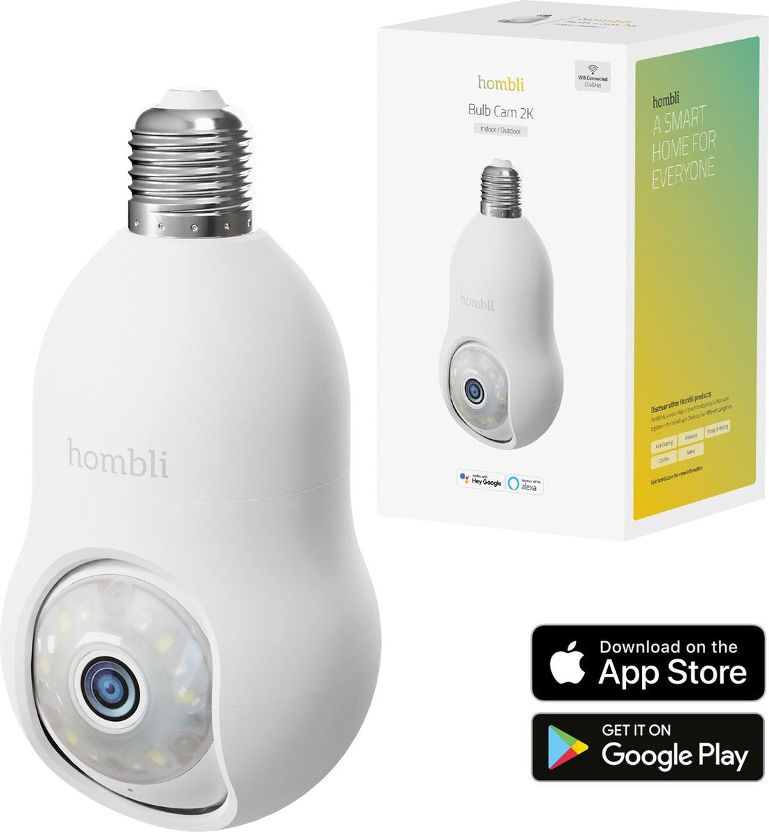 Caméra de sécurité Hombli 2k - caméra de surveillance extérieure avec montage sur raccord E27 - vision nocturne colorée - fonction de suivi - blanc
