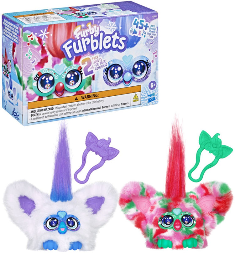 Furby Furblets Pep-Mint et Sno-Flay, pack duo de vacances mini peluches électroniques pour garçons et filles âgés de 6 ans et plus