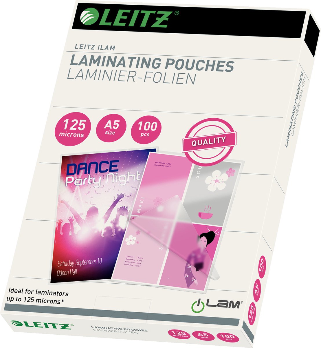Leitz - pochettes de plastification - a5 - 125 microns - 100 pièces