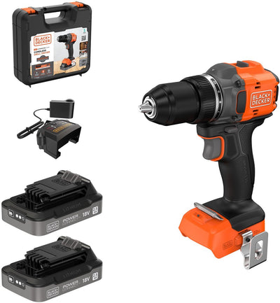 Perceuse-visseuse sans balais Black+decker 18 V en étui (avec batterie 2x2,5 Ah et chargeur) - bld782e2k-qw