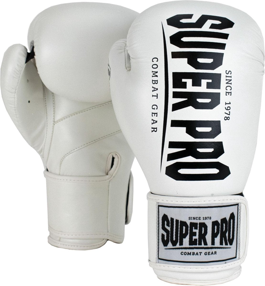 Gants de boxe super pro combat gear champion (kick) blanc noir 8oz