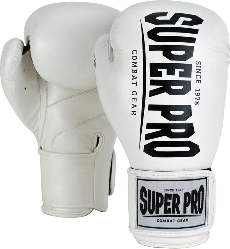 Gants de boxe super pro combat gear champion (kick) blanc noir 8oz