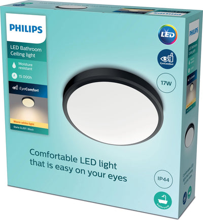 Philips LED Plafonnier de salle de bain Philips Doris - noir - grand - 17 W