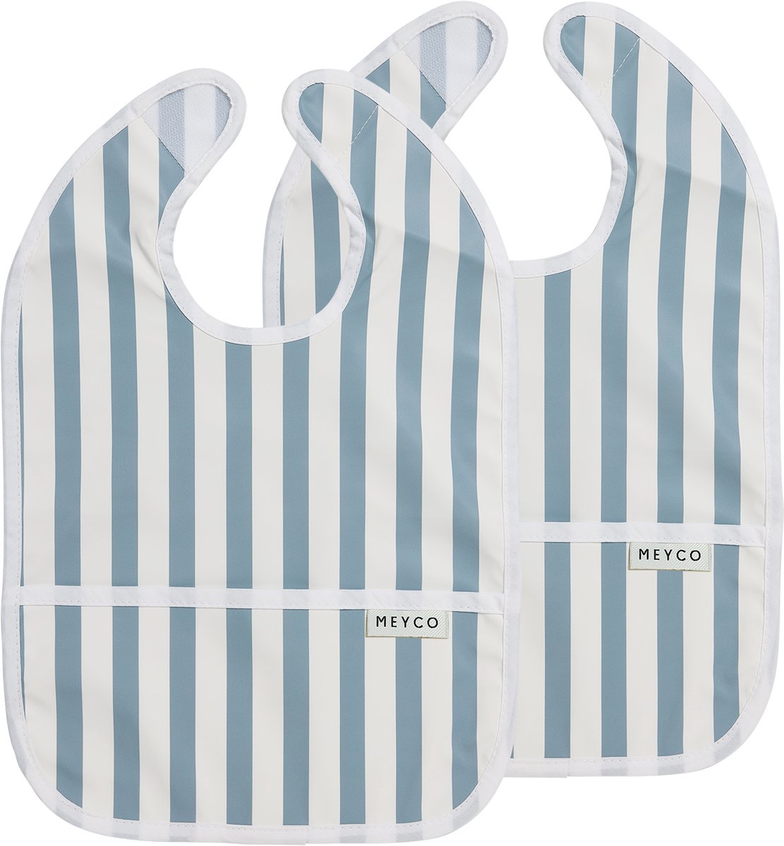 Bavoir Meyco baby fat stripe avec bac de collecte - pack de 2 - bleu jeans