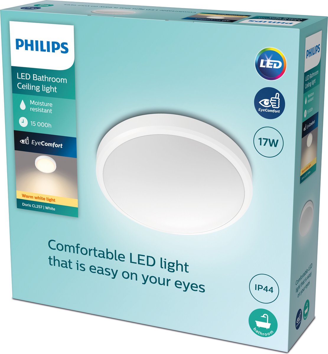 Philips LED Plafonnier de salle de bain Philips Doris - blanc - grand - 17 W