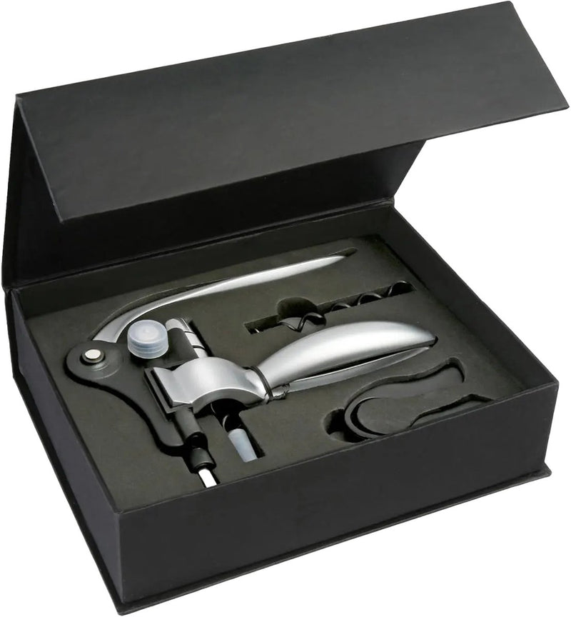 5five ensemble ouvre-bouteille de luxe - acier inoxydable - 3 pièces - coffret cadeau - ouvre-bouteille tire-bouchon - couteau sommelier - vin