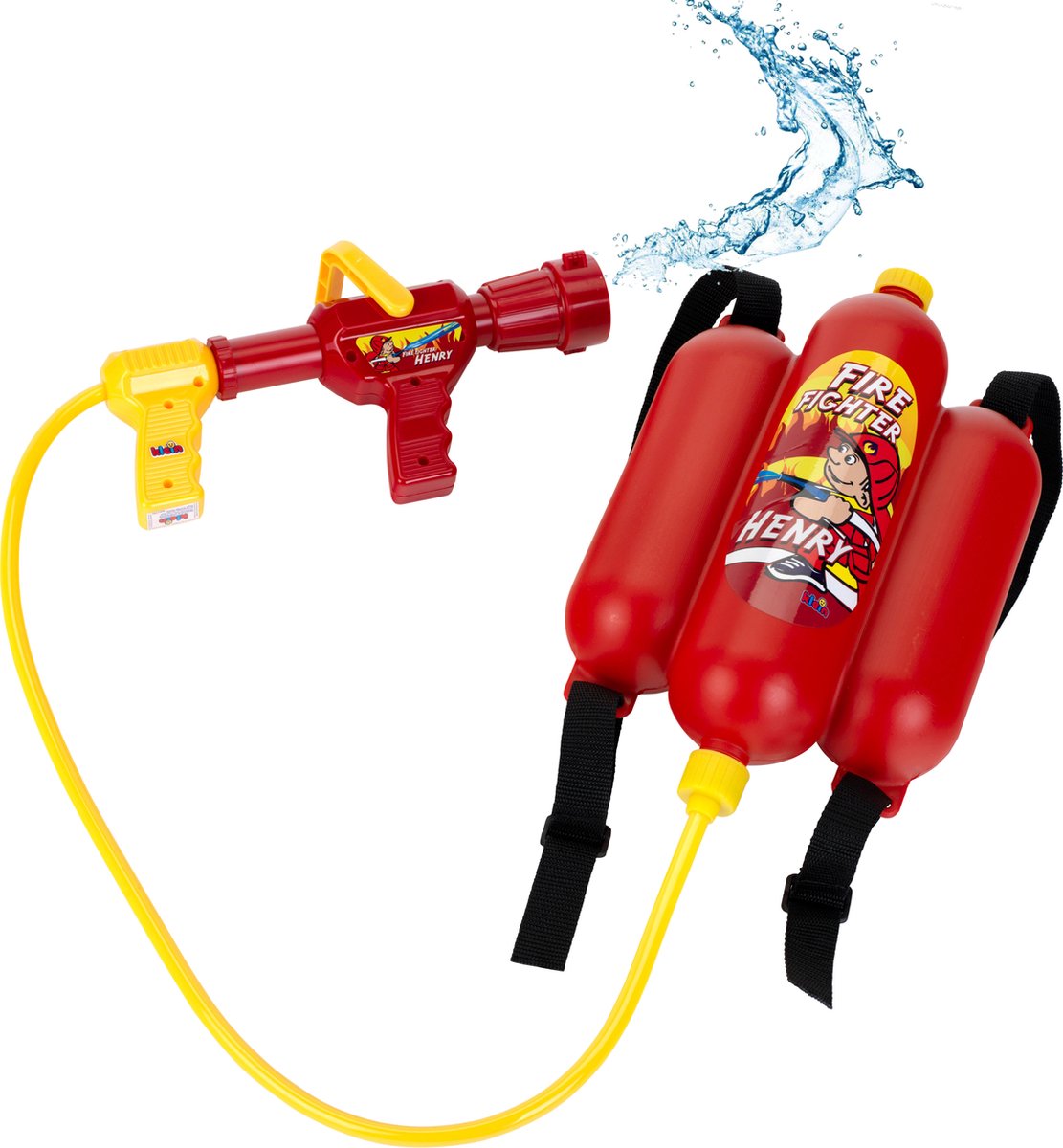 Seringue à feu jouet Klein Toys - 31x21x9 cm - incl. réservoir d'eau portable de 2 litres et jet d'eau simple ou double - rouge jaune