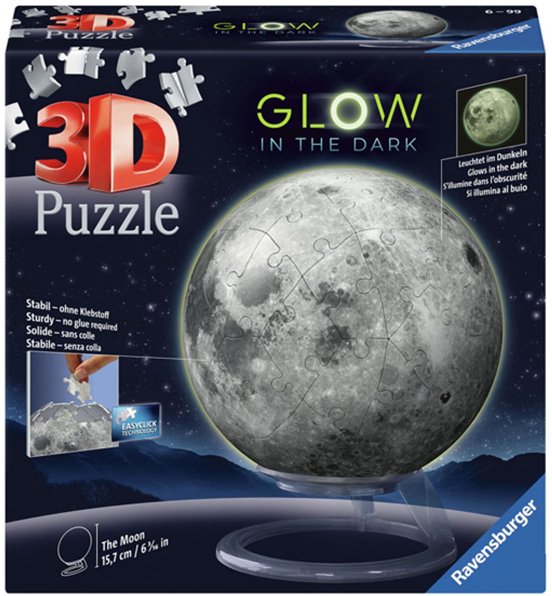 Ravensburger 3d Puzzle Ball Maan Glow dans l'obscurité, 72e.