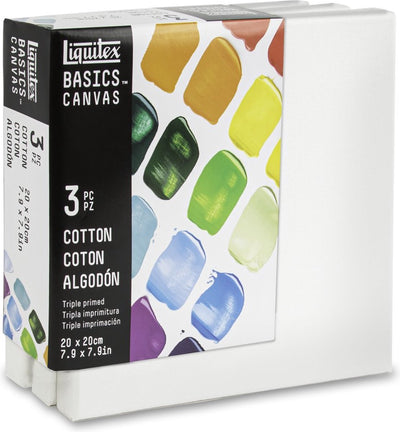 Liquitex 471020020 set de toiles basics 3x 20×20 cm – toile 100% coton, env. 280 g m², triple couche de fond, pour peinture à l'huile acrylique