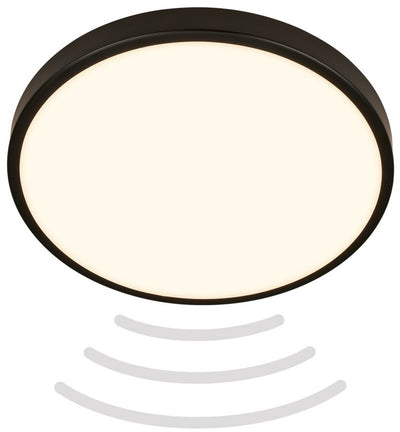 B.k.licht briloner chet - éclairage de salle de bain - plafonnier LED - lampe de salle de bain - avec détecteur de mouvement - ip54 - lumière blanc chaud - 12w - ø29cm - noir