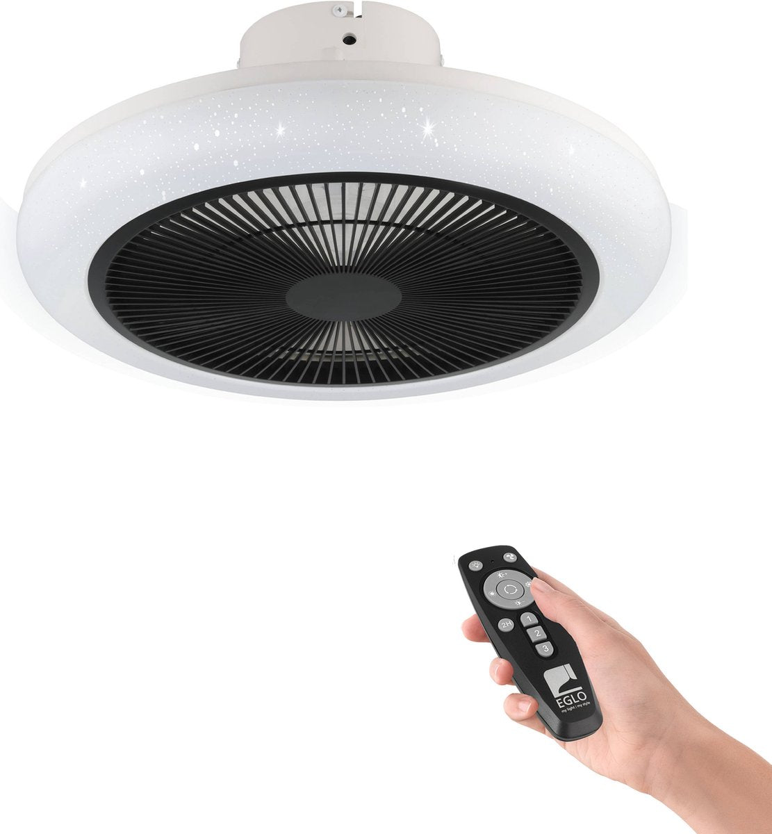 Ventilateur de plafond avec lampe Eglo Kosrena - ø 45,5 cm - 3 vitesses - lumière blanche réglable - dimmable - ac durée de vie plus longue - blanc noir - étoiles