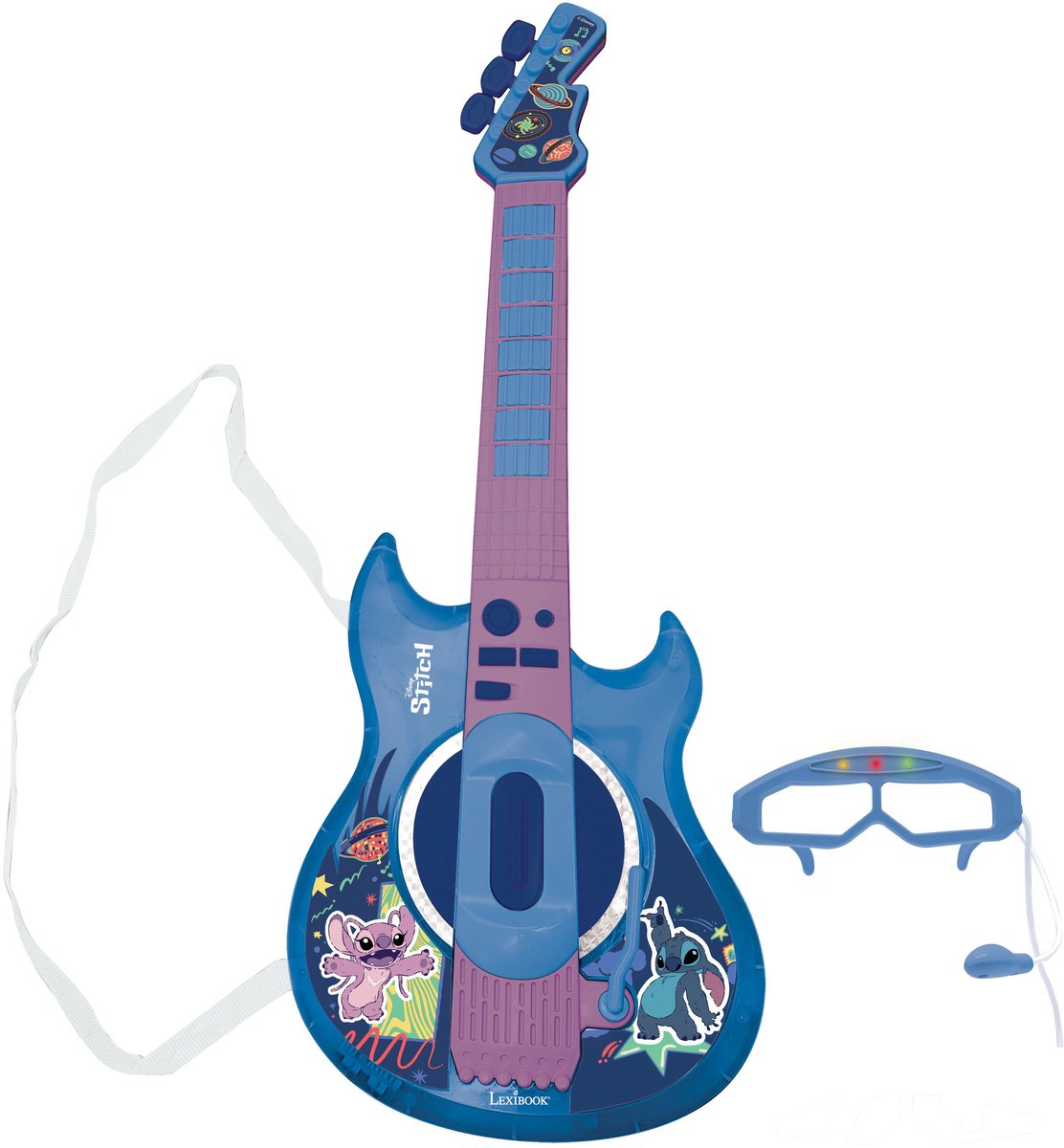 Guitare électronique lumineuse Lexibook stitch avec microphone en forme de lunettes