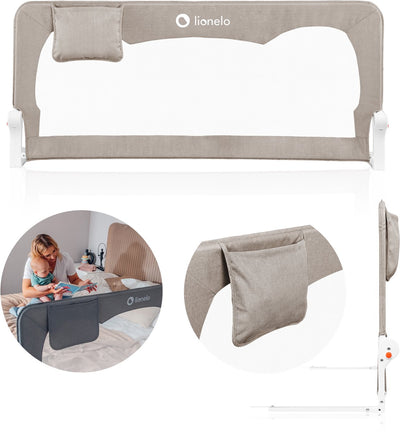 Lionelo hanna – barrière de lit 150x66 cm – pliable à 180° – cadre en aluminium – ceinture sécurisée standsafe – jusqu'à 27 kg – filet aéré – pour matelas jusqu'à 45 cm – certifié SGS – adapté aux voyages – montage facile
