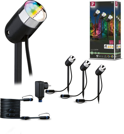 Paulmann Plug Shine Spots de Jardin LED Smart Home Zigbee 3.0 Pike Kit de Base IP65 RGBW+ 3x4,2W 21VA Anthracite