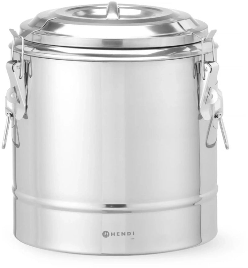 Conteneur de transport isotherme Hendi - acier inoxydable - garde au chaud pendant le transport - 23 litres - diamètre 35 cm x hauteur 44 cm - couleur argent - restauration et livraison