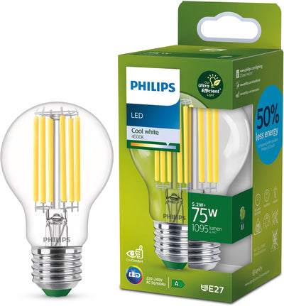 Philips LED Lampe LED Philips ultra efficace transparente - 75 W - E27 - lumière blanc froid