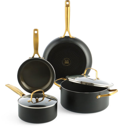 Set de 6 poêles à induction en céramique Blue Diamond Gold Edition - 20 24 28 cm - sans PFA - poêle à induction - passe au four jusqu'à 220°c - passe au lave-vaisselle - avec couvercles - aluminium recyclé - noir