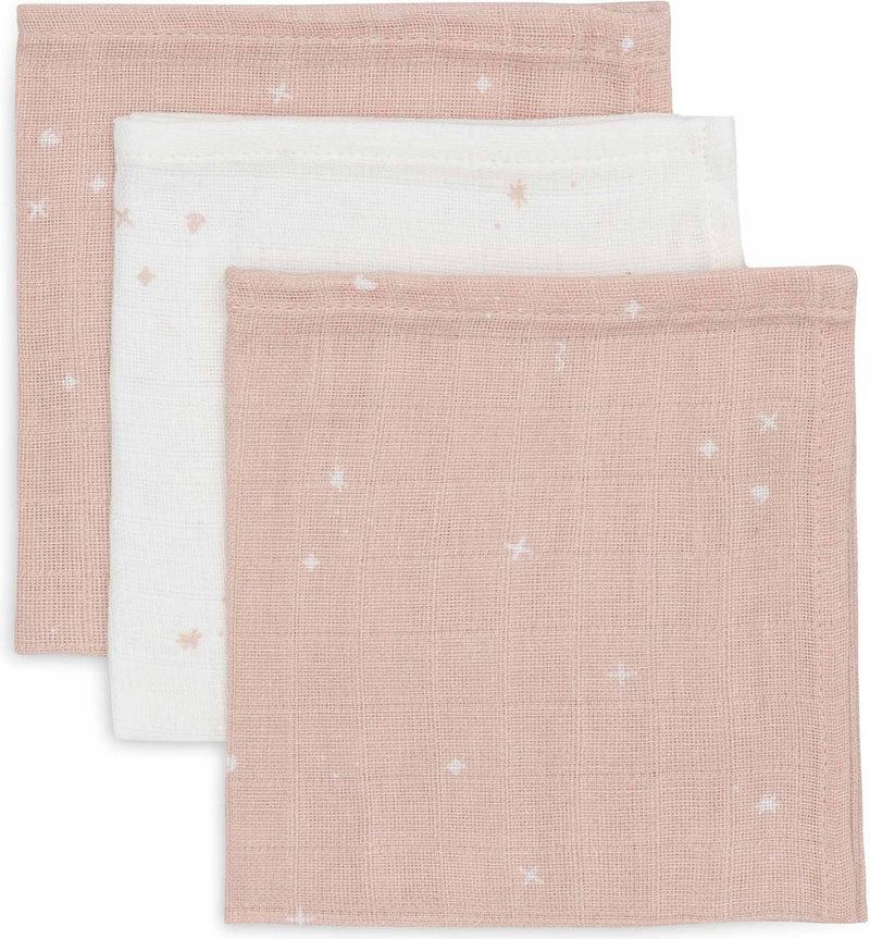 Jollein - linge buccal hydrophile 31x31cm - lingettes hydrophiles pour bébé - 3 pièces - rose sauvage scintillante