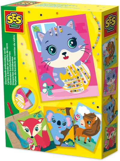 Ses creative – Cartes à broder en perles de verre – Coffret de bricolage créatif à partir de 5 ans – comprenant des perles, des cartes à broder et du matériel de couture