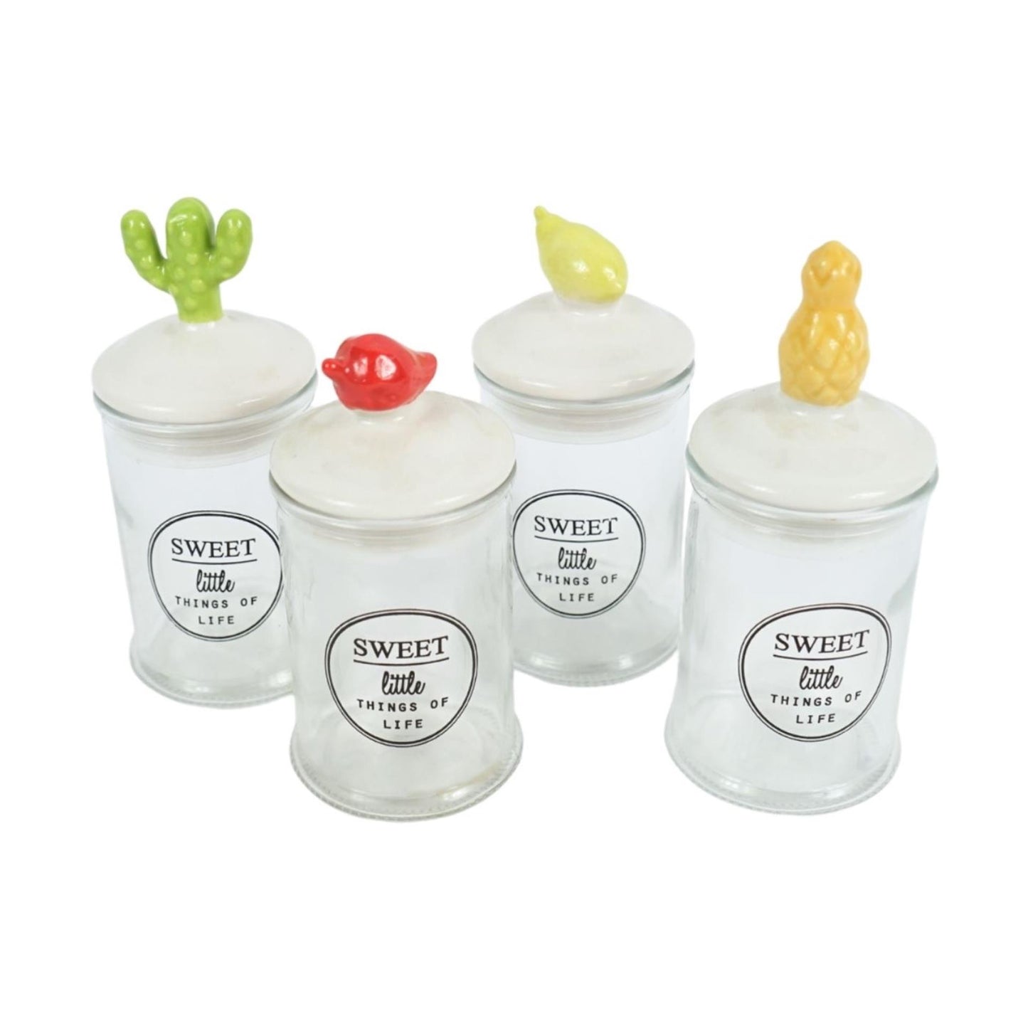Pot de conservation verre sucré 13cm 4 assortis