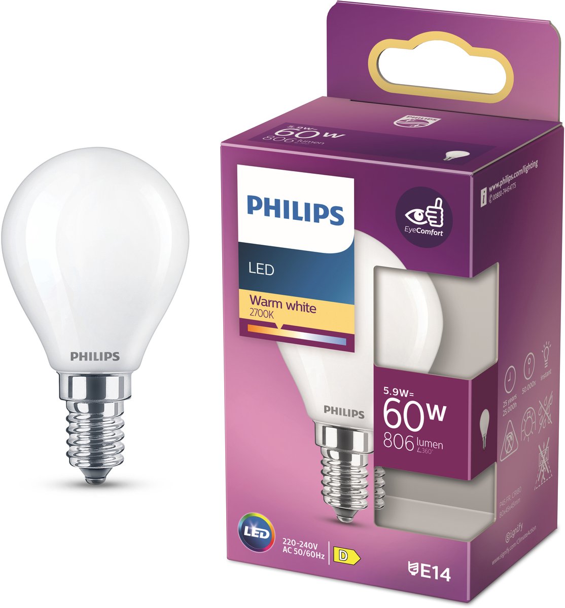 Philips LED bullet E14 6,5-60W 2700K filament blister mat - 5101532