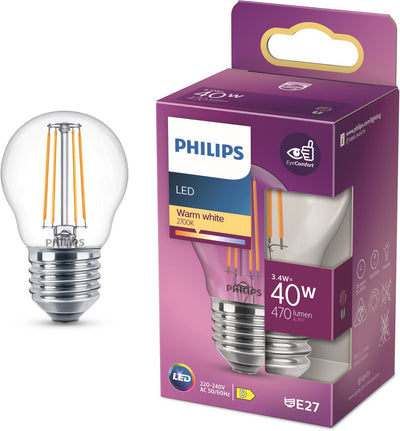 Philips LED bullet E27 4,3-40W 2700K filament blister transparent - 5101555